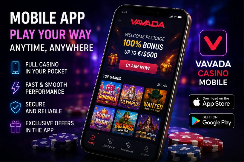 Мобилна версия на Vavada Casino на смартфон, показваща слот игри за играчи от България